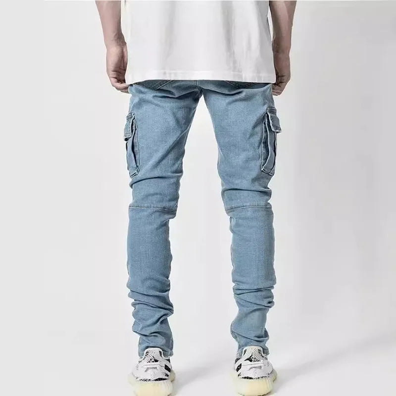 650G Men's Slim Fit Denim Pants Street Motorcycle Ankle binding High-quality Fashion Tight Fitting Cut Multiple Colors Choose