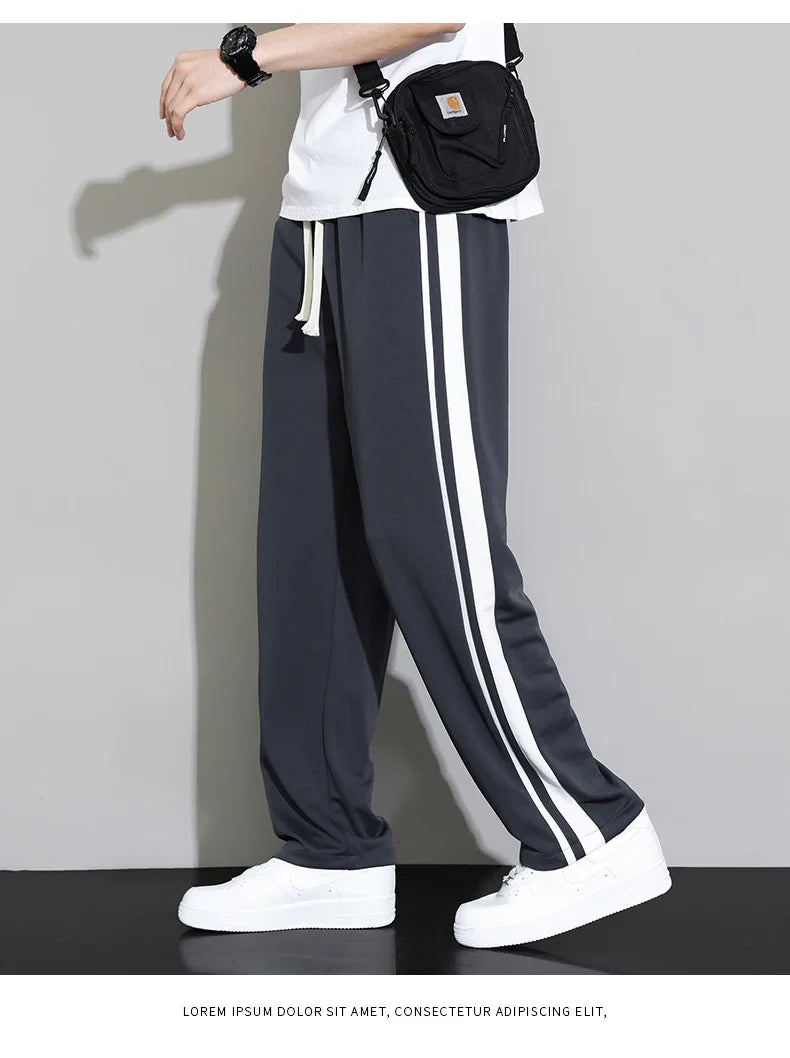 Summer New Men Sweatpants Joggers Straight Pants Neutral Breathable Loose Outdoor Quick Drying Fabric Striped Casual Trouser