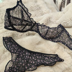 Fashion Floral Prints Women Lingerie Set Fashion Sexy Lace Bra French Ultra Thin Breathable Intimates Bralette Soft Underwear
