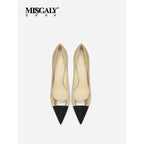 Golden high heels for women, new style, with pointed, slender heels,small fragrant style,color blocking, sexy banquet high heels