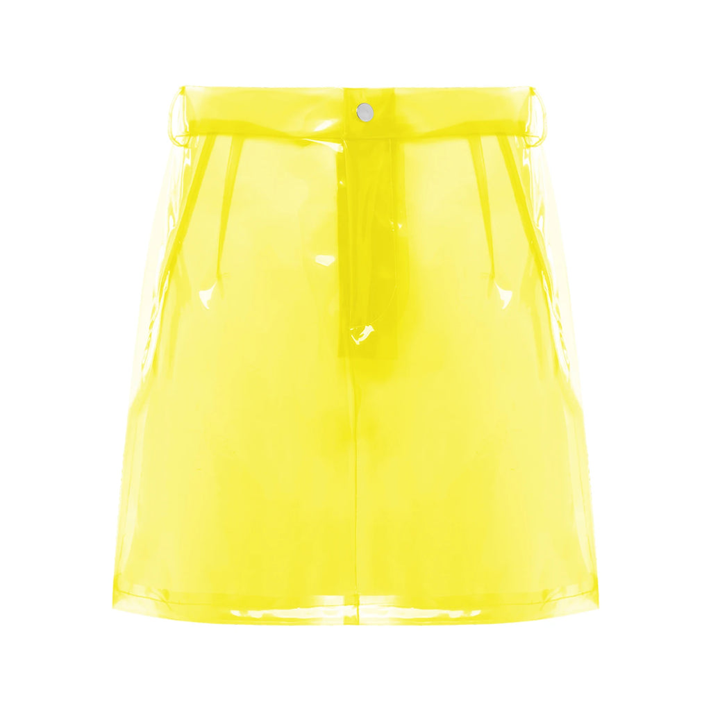 Transparent Pvc Disco Jazz Dance Bodycon Skirt for Women High Waist Pencil Miniskirt with Pockets See Through Cover Up Clubwear