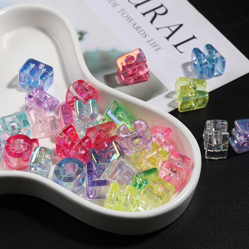 5pcs/lot Multicolour Random Letter Beads Acrylic Transparent Alphabet Bead For Jewelry Making DIY Necklace Keychain Accessories