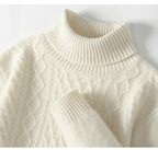Fall/Winter 100% Wool Men's Turtleneck Thicken Sweater Jacquard Solid Cashmere Knitted Bottom Shirt