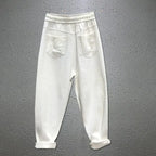 Women's Spring And Summer Personality Color Sequins Ripped Jeans New Drawstring Loose Straight Streetwear Denim Harem Pants