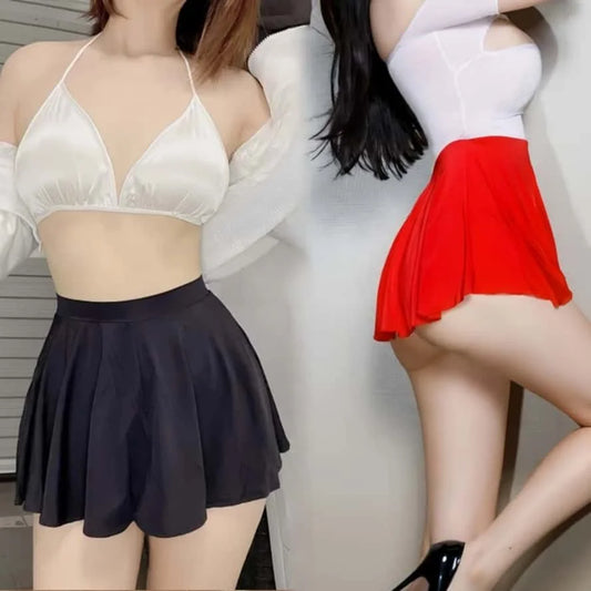 NEWJOINFUN Korean Japan Girls Style Fashion Pleated Mini Skirts XL High Waist Black White A Line Short Skirt for Women Christmas