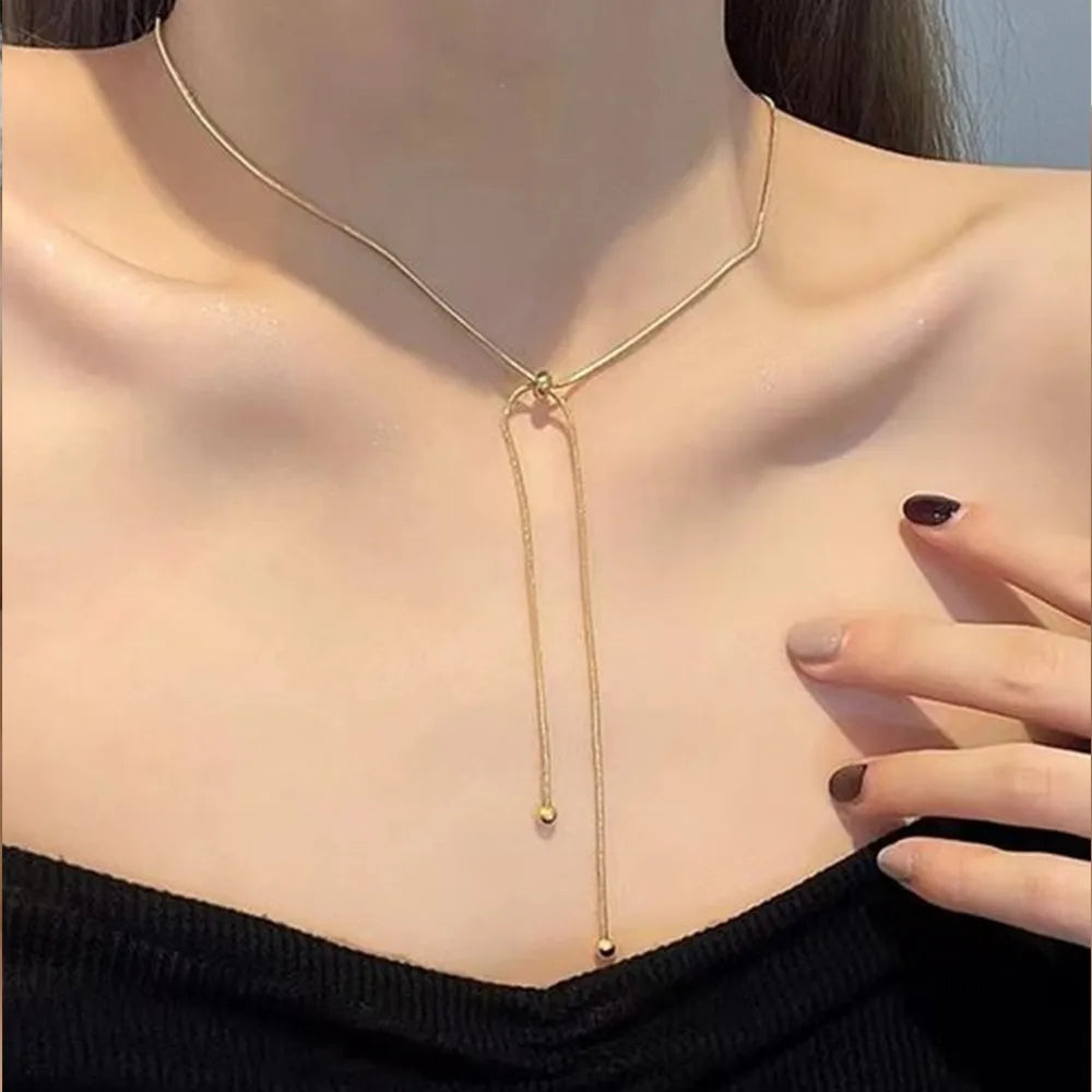Personalized Snake Chain Adjustable Y Necklace for Woman Clavicle Pendant Stainless Steel Necklace Women's Holiday Gift Jewelry