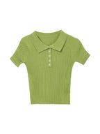 New Polo Women TShirt Ribbed Knitted Sexy Tops Summer Basic Shirts Skinny Slim Casual Short Sleeve Vest Women's Top White Black