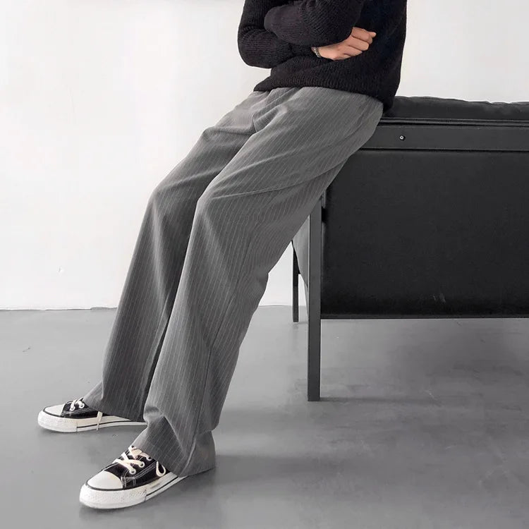 Spring Summer New Fashion Men's Korean Striped 2-piece Set Suits Blazers Pants Casual Trendy Straight Business Suit Male Sets