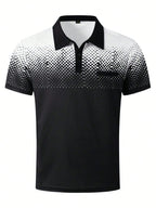 The 2025 summer new men's short-sleeved POLO shirt features a casual and fashionable 3D black dot pattern print