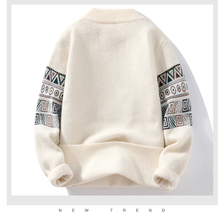 Men's Fashion stripe pattern Sweaters 2024 Autumn/Winter Loose Knittwear Men sweater youth Thick Warm wool pullovers M-4XL ﻿