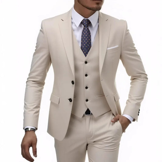 13 Color Basic Style Men's Casual Solid Color 3 Pieces Suits / Male Two Button Blazers Jacker Coat Trousers Pants Vest Waistcoat