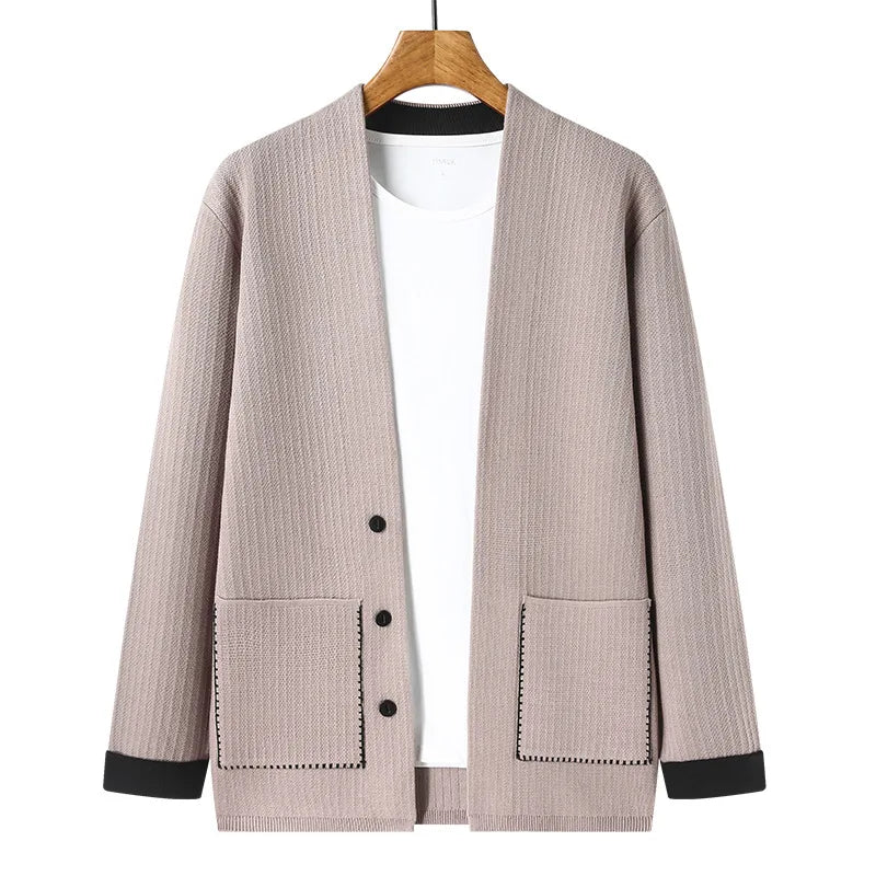 Solid Color Men's Knitted Cardigan Spring Autumn New Fashion Casual Wearable Sweater Middle-aged Coat