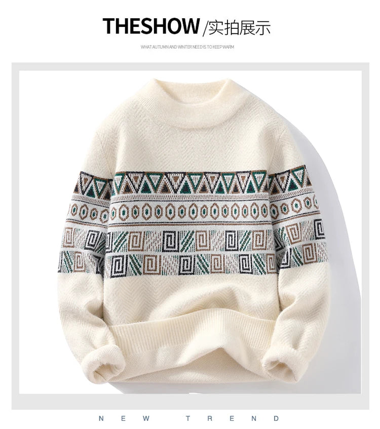 Men's Fashion stripe pattern Sweaters 2024 Autumn/Winter Loose Knittwear Men sweater youth Thick Warm wool pullovers M-4XL ﻿