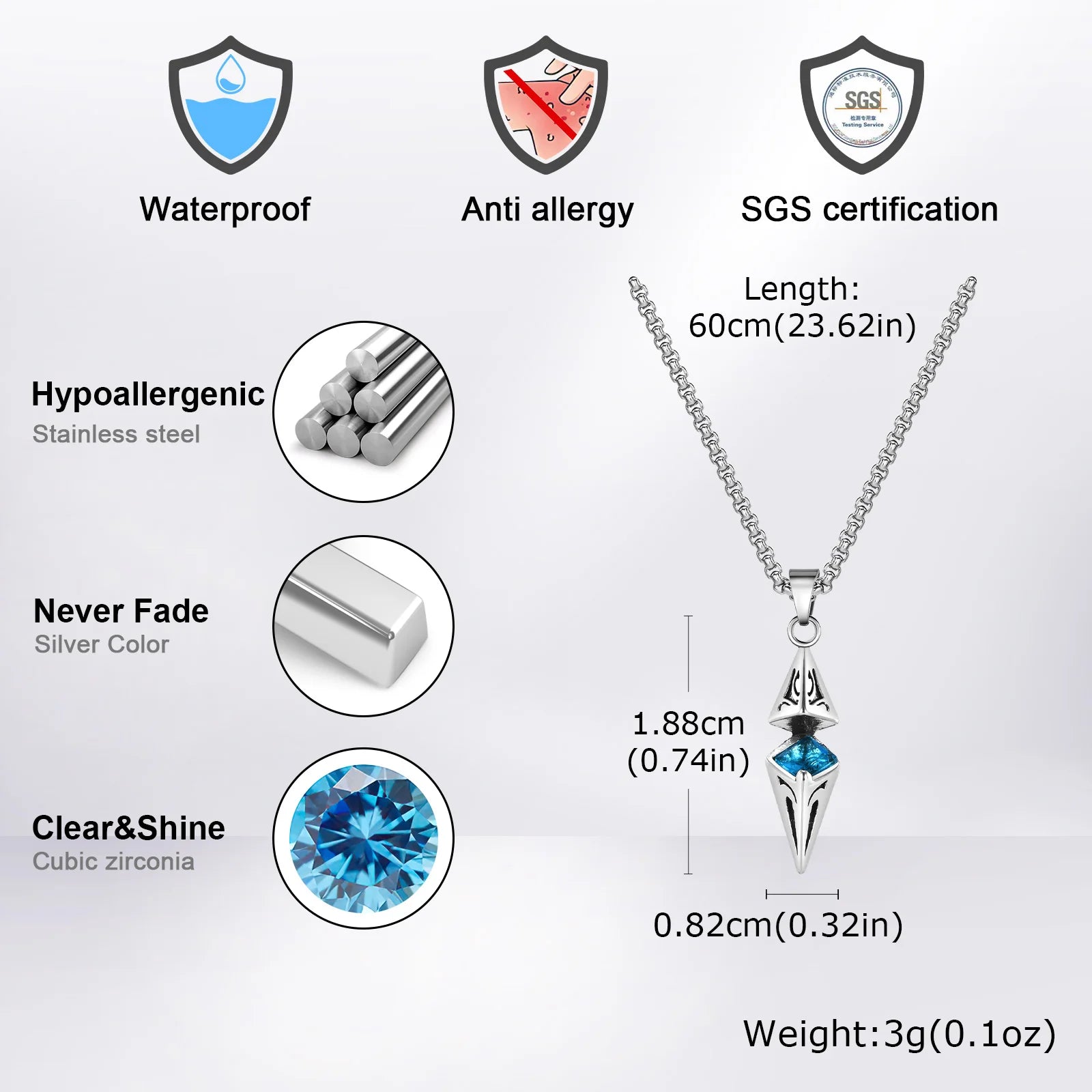 Stylish Blue Stone Necklaces for Men Women,Stainless Steel Geometric Pendant Collar,Valentine's Birthday Party Gift for Him