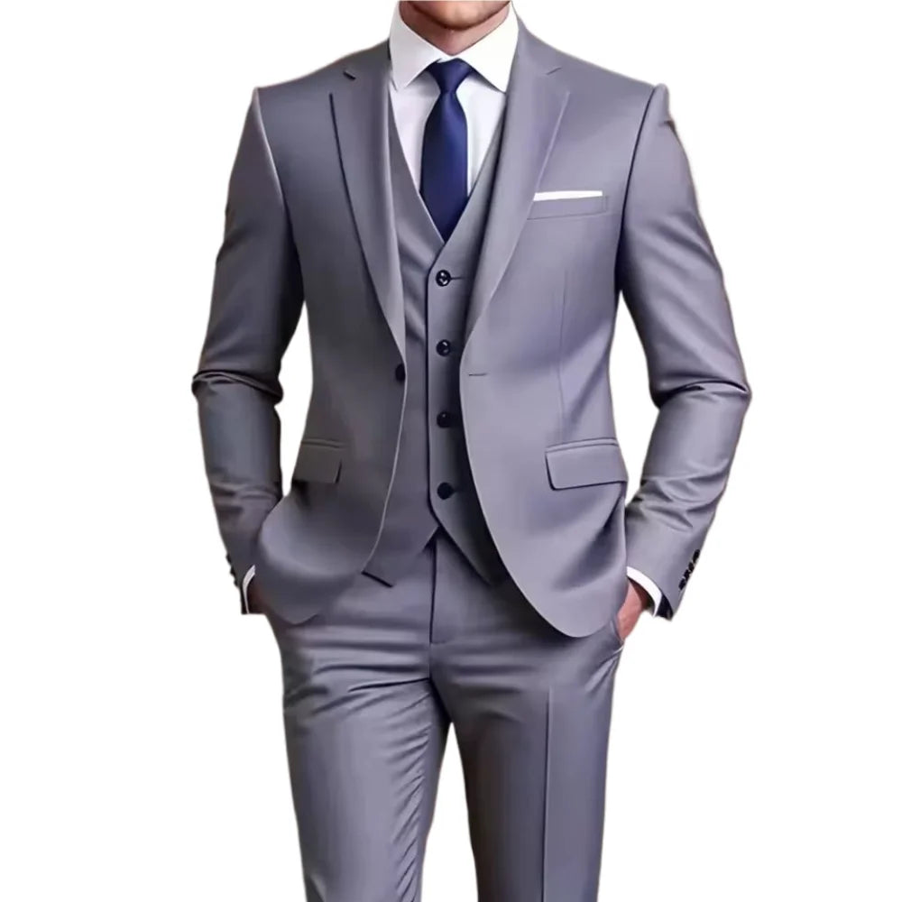 Men's 2 Piece Suit Set Solid Color Elegant Wedding Formal Business Dress Blazer Vest Pants Classic Tuxedo for Party Groomsmen