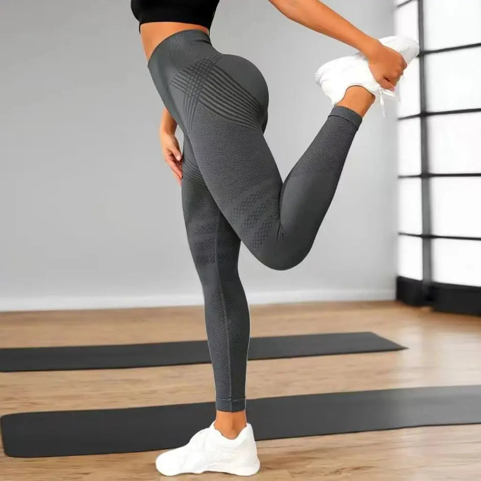 Women Seamless Wave Striped Yoga Leggings High Waist Butt Lift Stretch Gym Running Jogger Fitness Workout Sports Pants Tummy