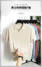 100%  Lyocell Knitwear 2025 Men Spring Summer Trendy Turn Down Collar Knit Tees Short Sleeve Breathable Knit Tops