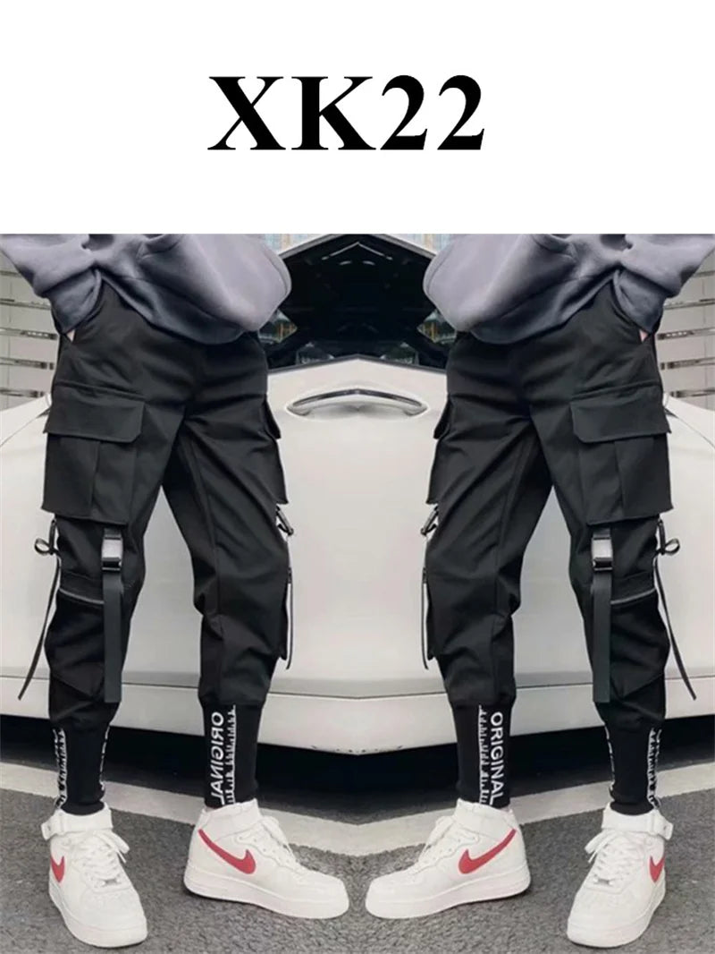 Y2K Joggers Cargo Pants For Men Casual Hip Hop Pocket Male Trousers Sweatpants Street Ribbons Techwear White Pant Pantalon Homme
