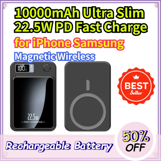 Magnetic Wireless Power Bank 50000mAh 22.5W Fast Charging External Battery Charger for Huawei Samsung iPhone PD 20W Powerbank