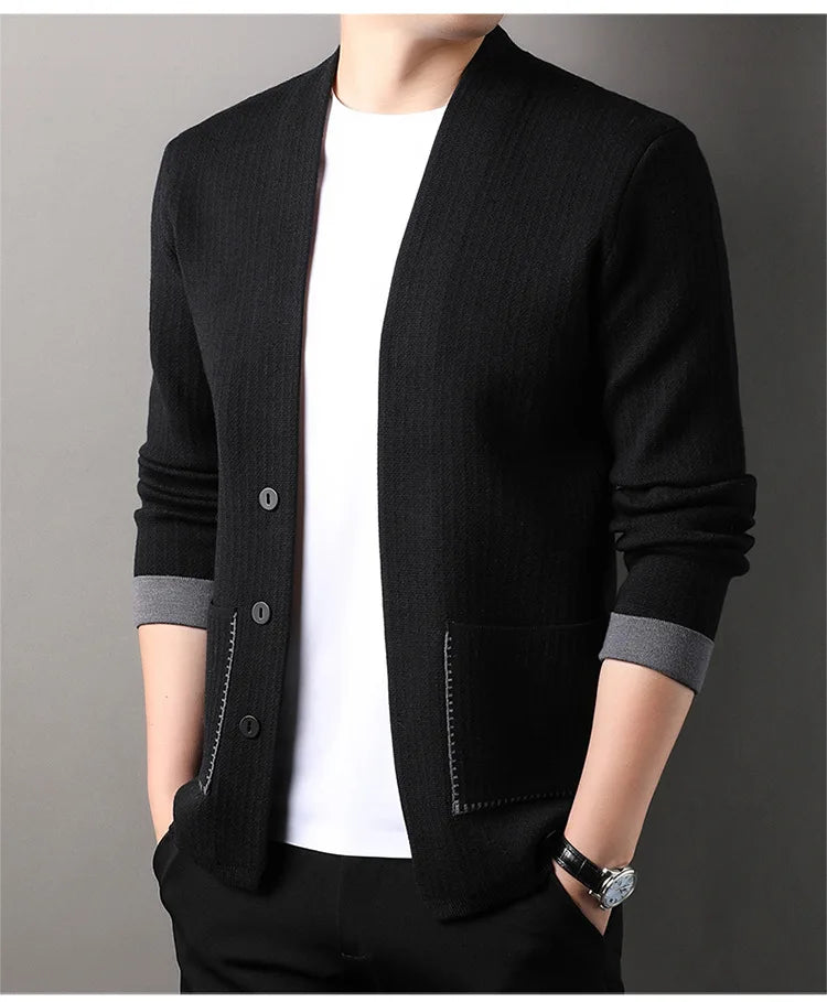 Solid Color Men's Knitted Cardigan Spring Autumn New Fashion Casual Wearable Sweater Middle-aged Coat