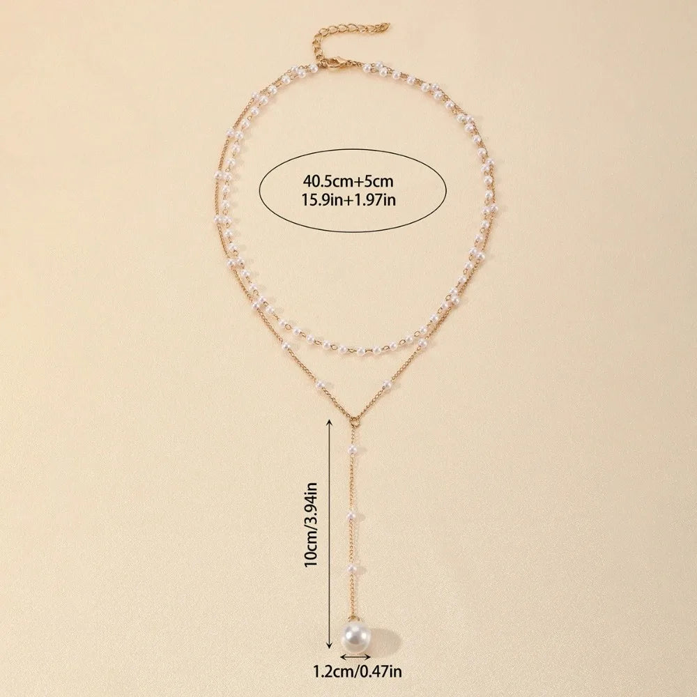 2025 New Korean Imitation Pearl Double Layered Choker Big Ball Bead Pendant Tassel Necklace for Women Sexy Fashion Jewelry Gifts