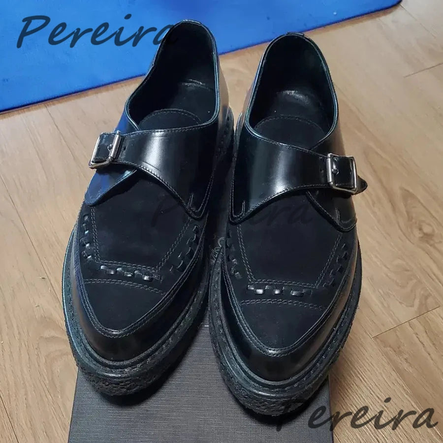 Men's Leopard Print Cowhide Derby Shoes Pointed Toe Genuine Leather Thick Soled Oxfords Spring Summer New Business Dress Shoes