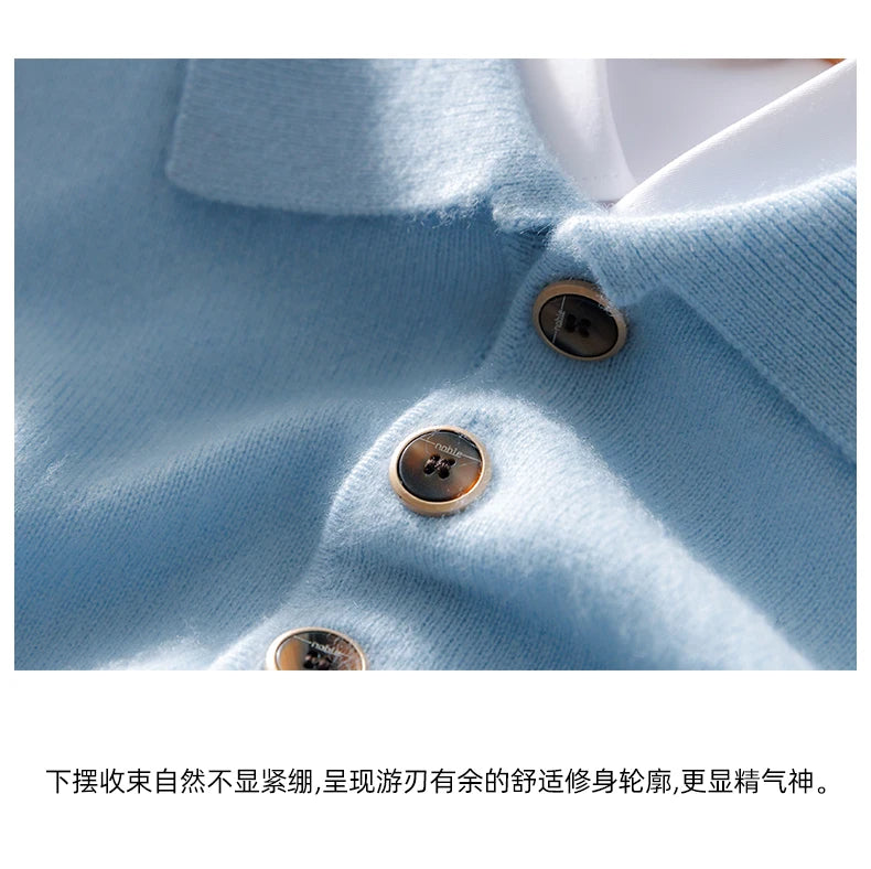 Autumn And Winter New 100 Pure Wool Sweater Men's POLO Collar Button Loose Pullover Sweater Cashmere Knitted Bottoming Shirt