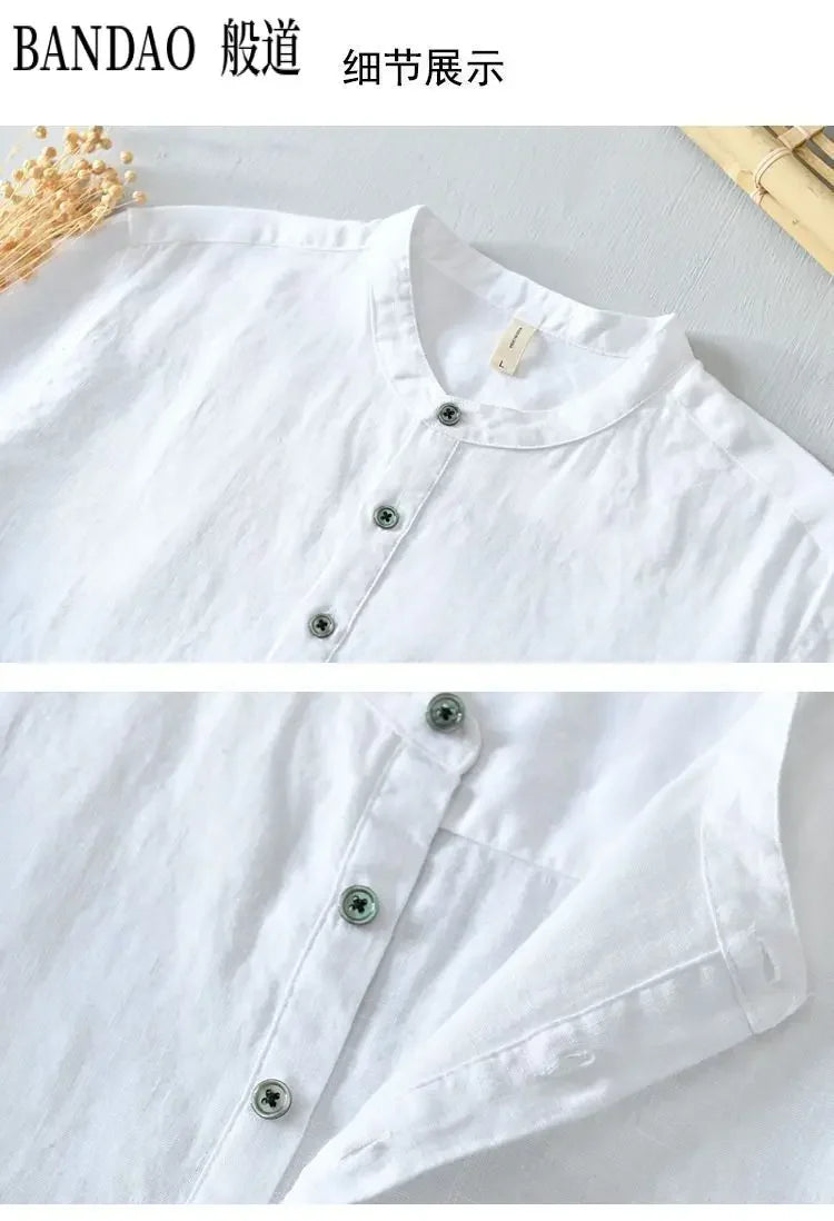 Chinese Style Spring and Summer Loose High-end Men's Linen Short-sleeved Cotton Linen Casual Breathable Shirt Collar T-shirt