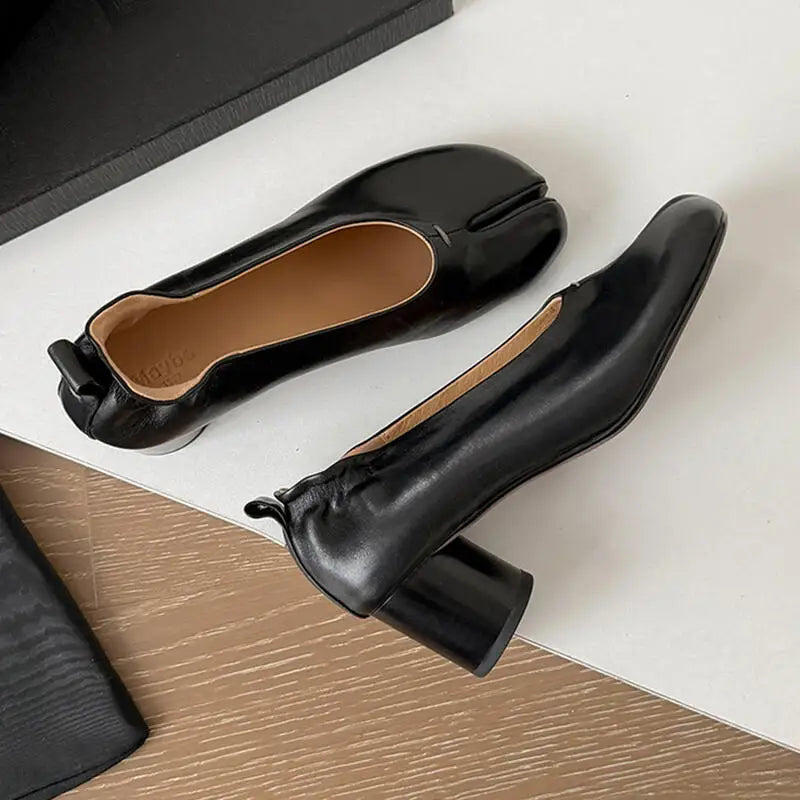 Elegant Thick High Heel Tabi Shoes Women Summer 2026 Comfort Pu Leather Designer Split Toe Pumps French Retro Sandals for Women