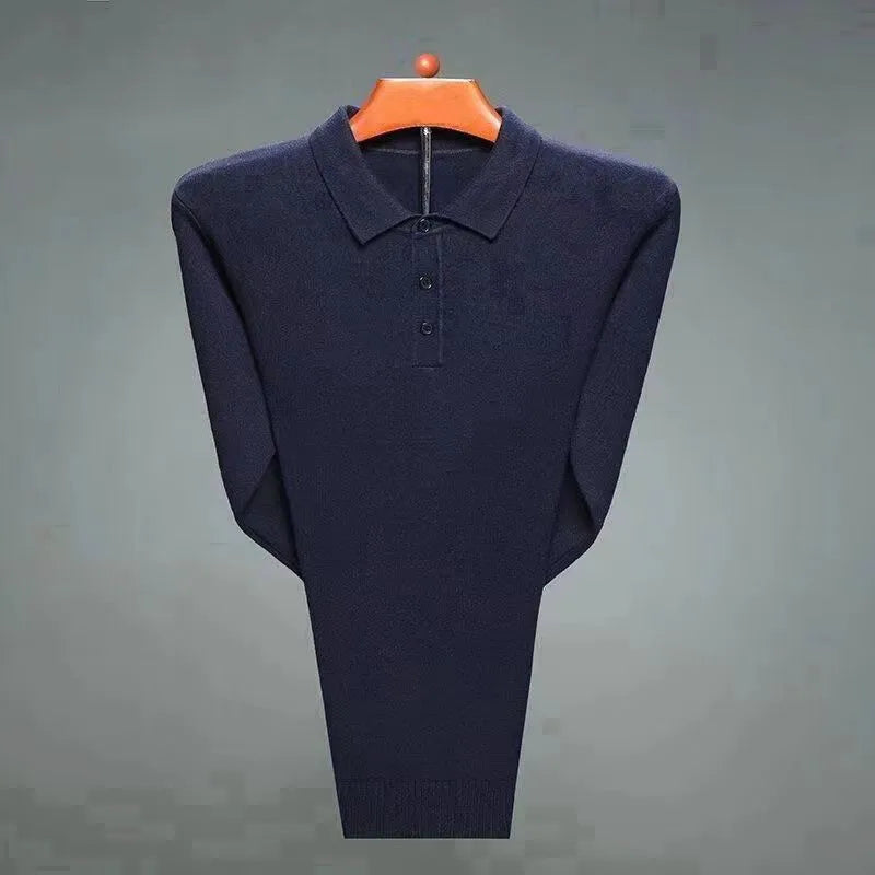 Men's 100% Mink Cashmere Large Size Sweaters Autumn Winter Solid POLO-neck Casual Knit Pullovers Long Sleeve Warm Jumper to