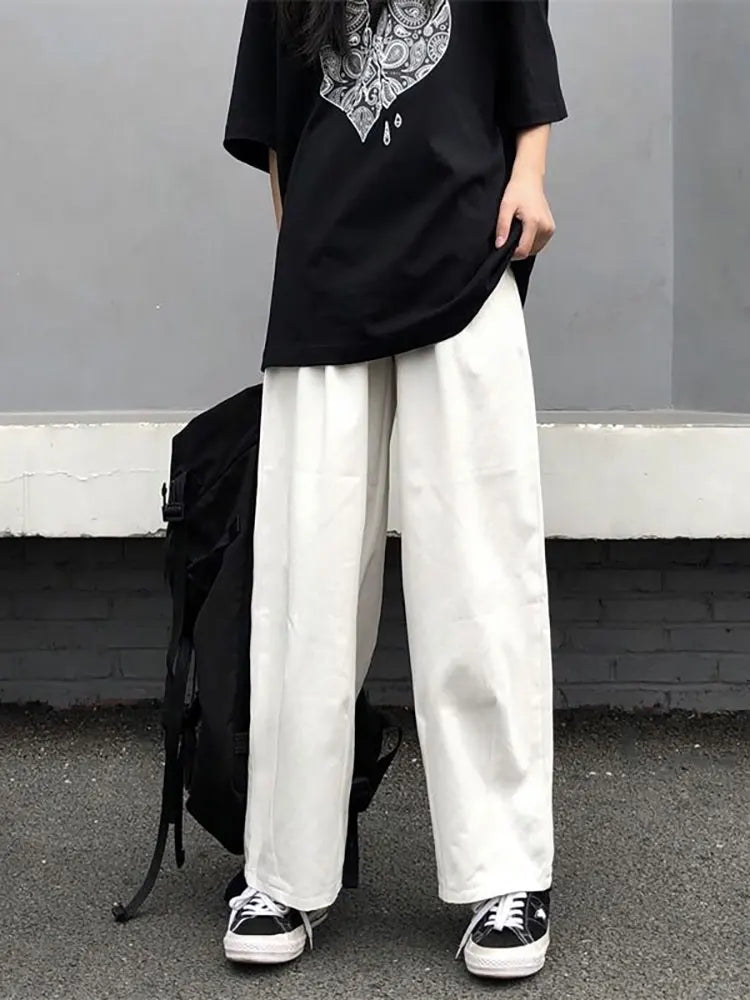 Spring Summer White Cotton Baggy Pants Men Y2k Straight Casual Trousers Loose Wide leg Cargo Pants Male Korean Fashion