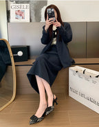 French Style Pointed Toe Backless Heeled Sandals Closed Toe Design Wide Width Plus Size Soft Comfortable High Heel Slip On Shoes