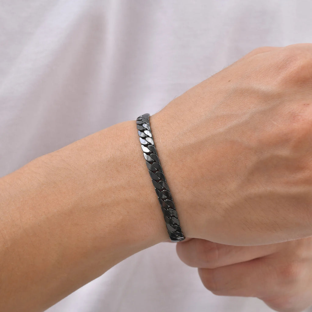 Casual Black Chain Bracelet for Men,Stainless Steel Byzantine Braided Link Wristband,Birthday Gift for Father Husband Son