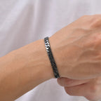 Casual Black Chain Bracelet for Men,Stainless Steel Byzantine Braided Link Wristband,Birthday Gift for Father Husband Son