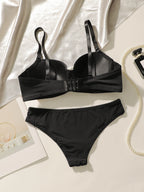 New Hot Selling Solid Color Daily 2-piece Set with Steel Rim push up Bra for Women Underwear Set J2611