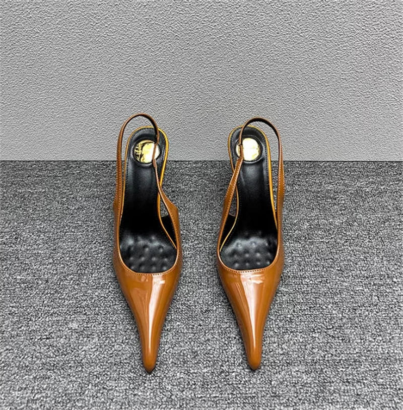Women's Designer Heels Patent Leather Pointed Toe Sculptural Thin High Heels Sandals Pumps Runway Chic Luxury Party Dress Shoes