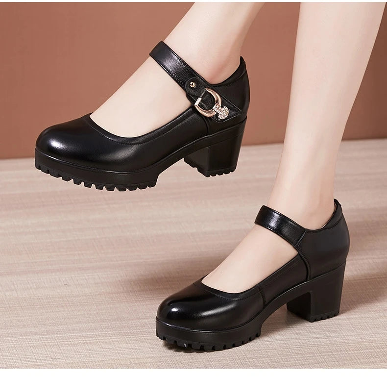 Small Big Size 32-43 Block Heel Platform Shoes 2026 Fall Spring Med Heels Pumps Ladies Wedding Work Shoes for Office