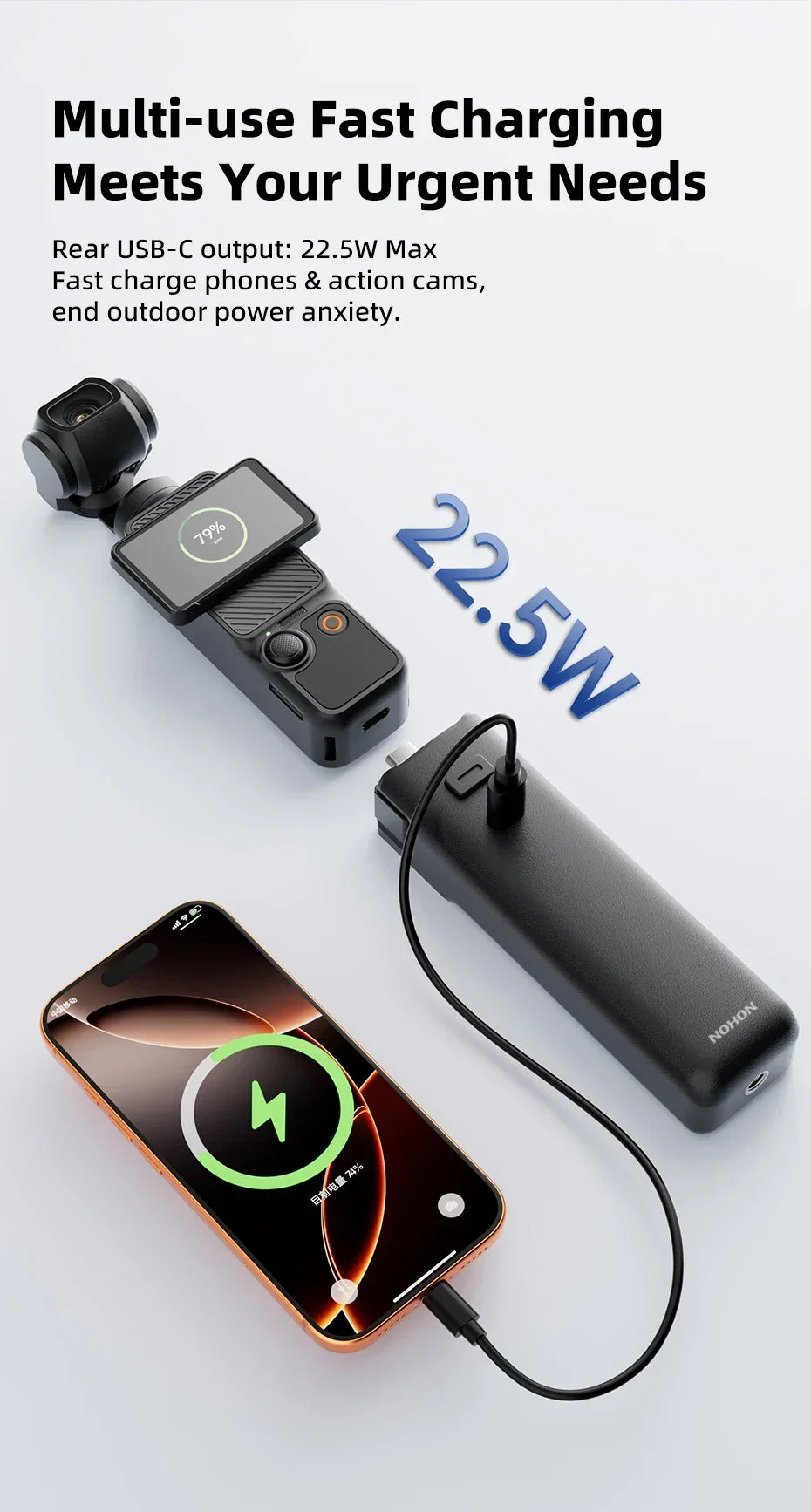 NOHON Camera Handheld Gimbal Charger for DJI Osmo Pocket 4 Pro 3 Battery Handle 10000mAh 5000mAh Portable Power Bank 22.5W