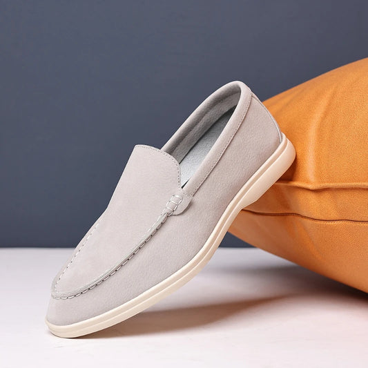 Mens Suede Slip On Loafers Comfortable Lightweight Casual Shoes With White Sole For Daily Wear And Driving Retro Style Simple