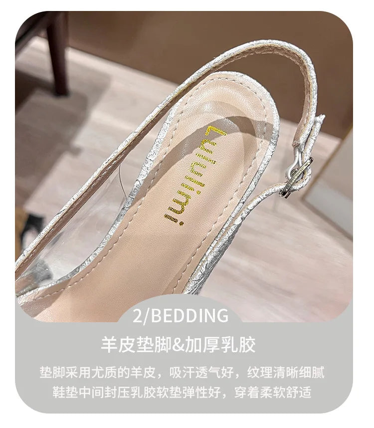 French Bride Gold Wedding Shoes spring women Thin Heel Pointed Shallow Mouth Flower Rhinodrill High Heels  Fashion Sandals