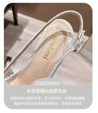 French Bride Gold Wedding Shoes spring women Thin Heel Pointed Shallow Mouth Flower Rhinodrill High Heels  Fashion Sandals