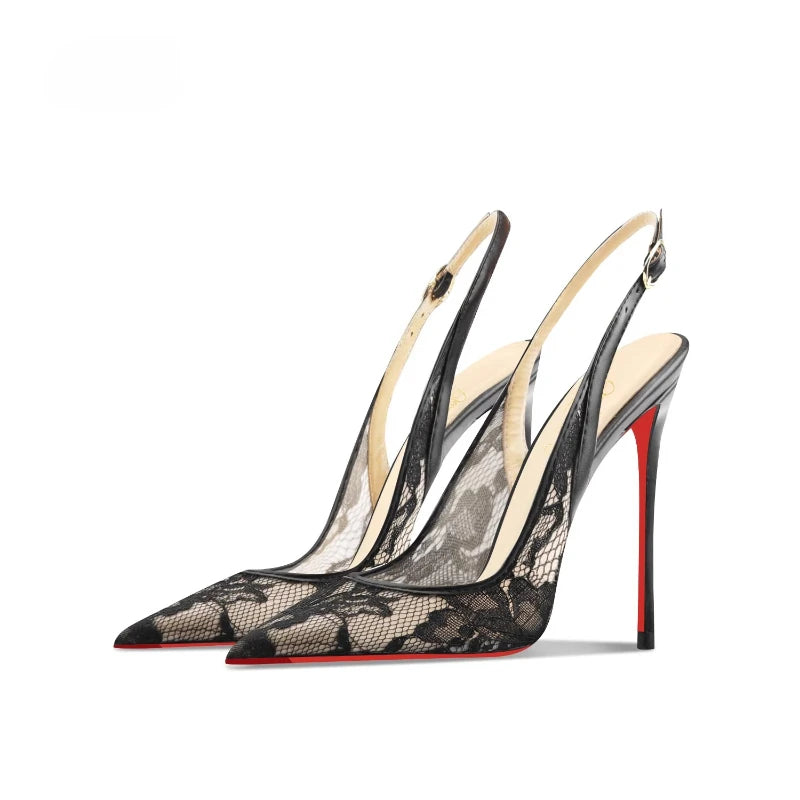 Lace High-heeled Sandals Summer 2026 New Pointed Thin Heels Shallow Mouth Comfortable Women's Sandals