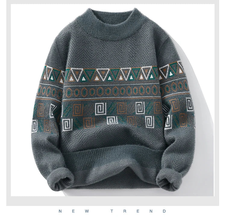 Men's Fashion stripe pattern Sweaters 2024 Autumn/Winter Loose Knittwear Men sweater youth Thick Warm wool pullovers M-4XL ﻿