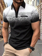 The 2025 summer new men's short-sleeved POLO shirt features a casual and fashionable 3D black dot pattern print