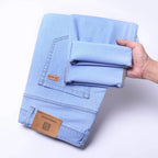 2026 Spring Summer 70% Lyocell Jeans Regular Fit Straight Ice Silk Style Business Casual Light Blue Stretch Cotton Denim