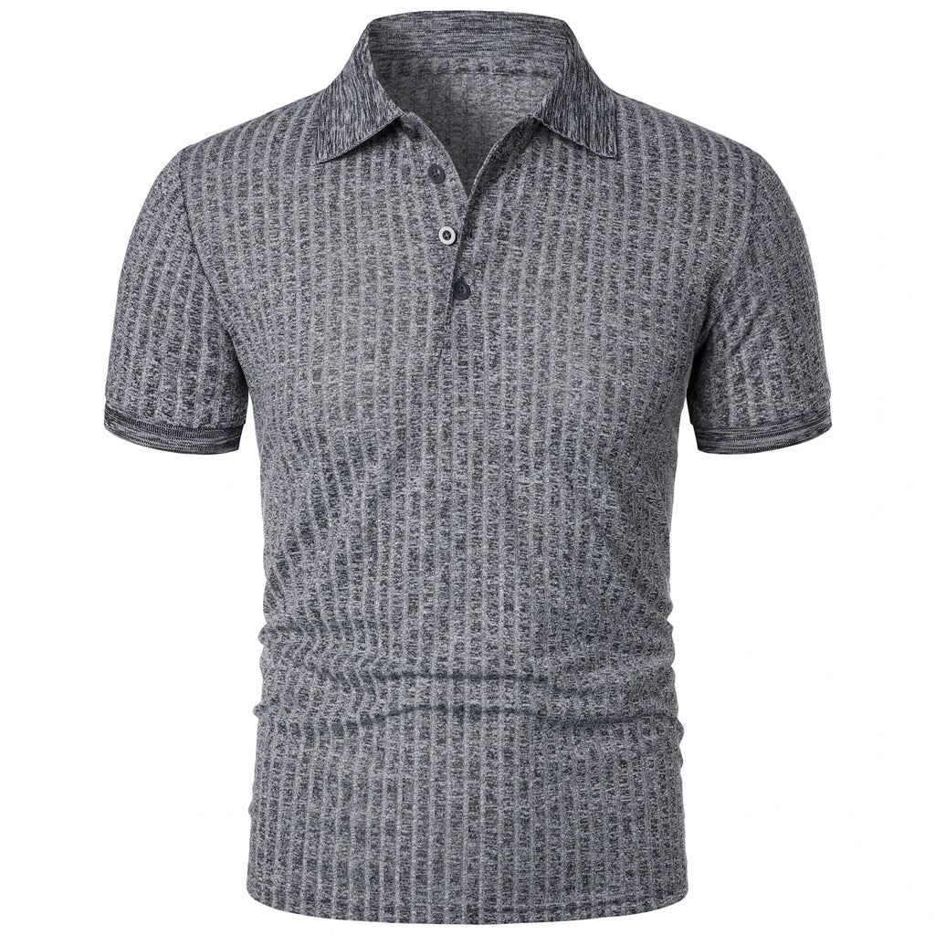 Men's running sports fitness wear summer high stretch vertical short-sleeved POLO shirt slim knit base shirt