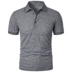 Men's running sports fitness wear summer high stretch vertical short-sleeved POLO shirt slim knit base shirt