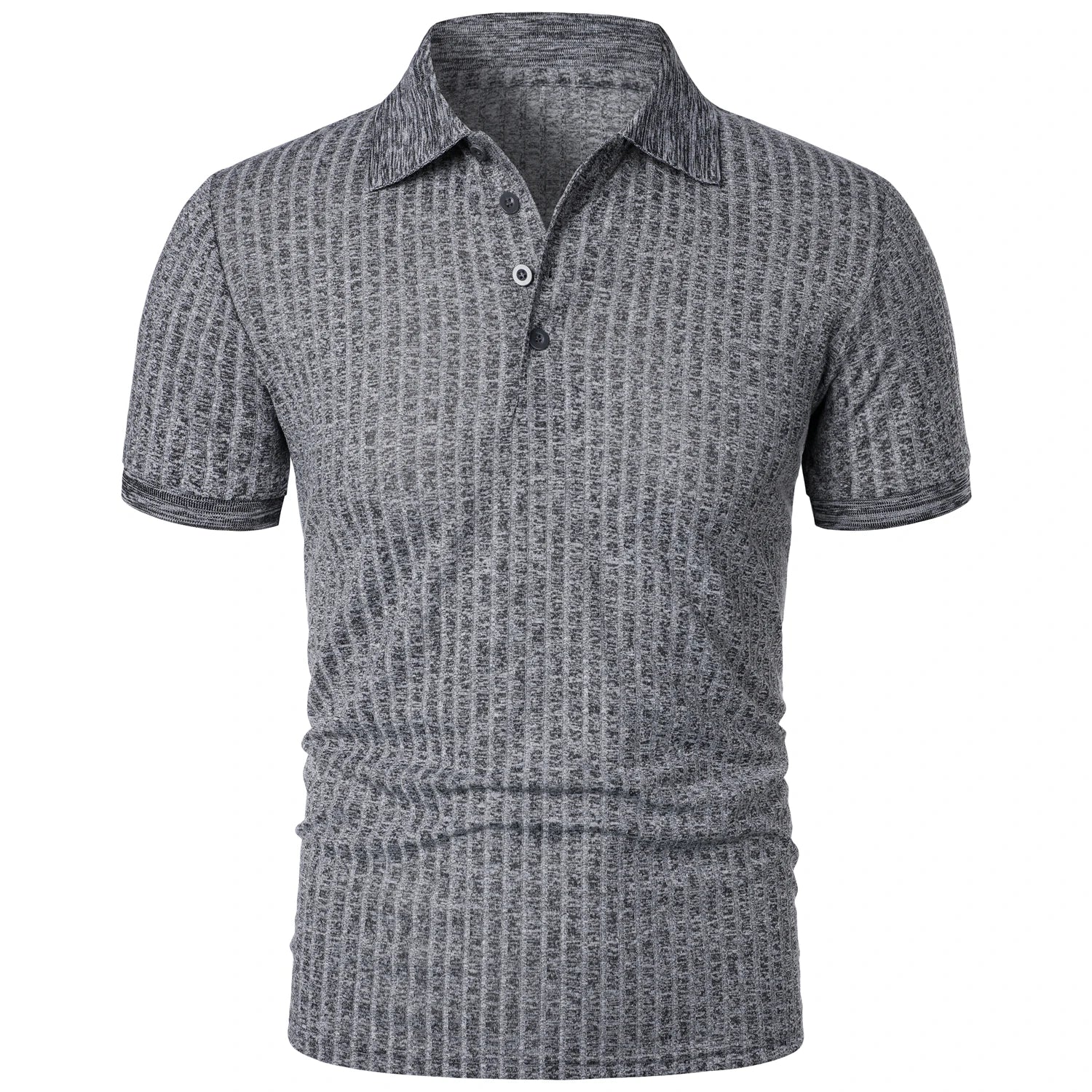 Men's running sports fitness wear summer high stretch vertical short-sleeved POLO shirt slim knit base shirt