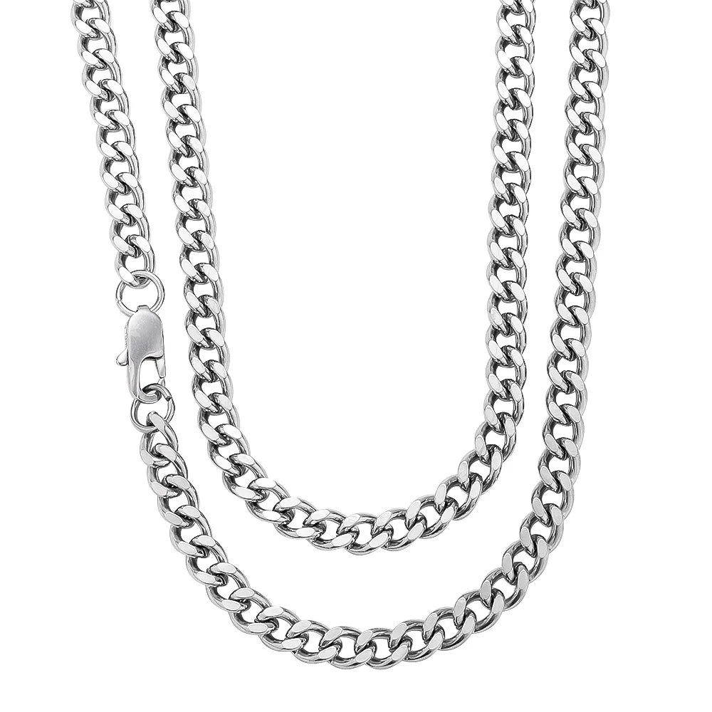 Basic Punk Stainless Steel 3,5,7mm Curb Cuban Necklaces For Men Women Black Gold Color Link Chain Chokers Solid Metal Jewelry
