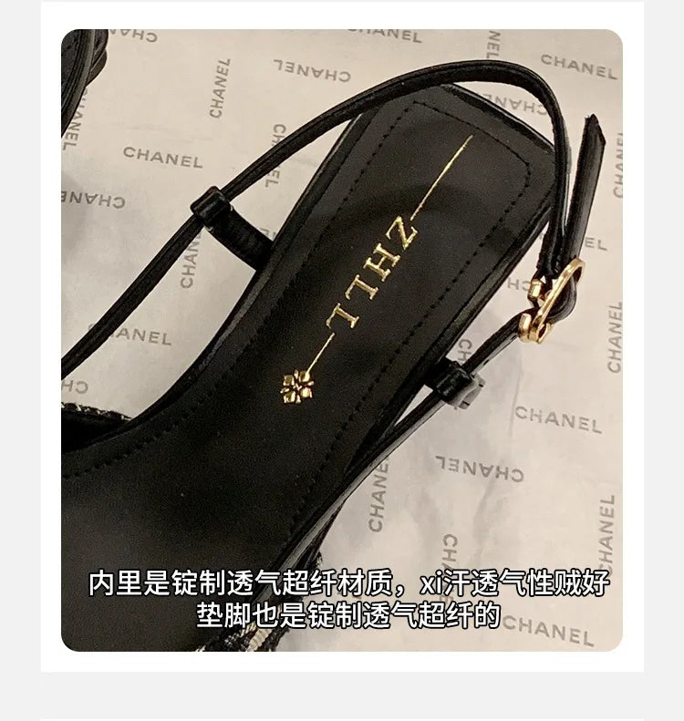 French Style Pointed Toe Backless Heeled Sandals Closed Toe Design Wide Width Plus Size Soft Comfortable High Heel Slip On Shoes